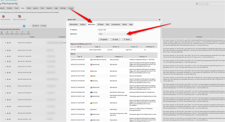 Remove a reported IP Address