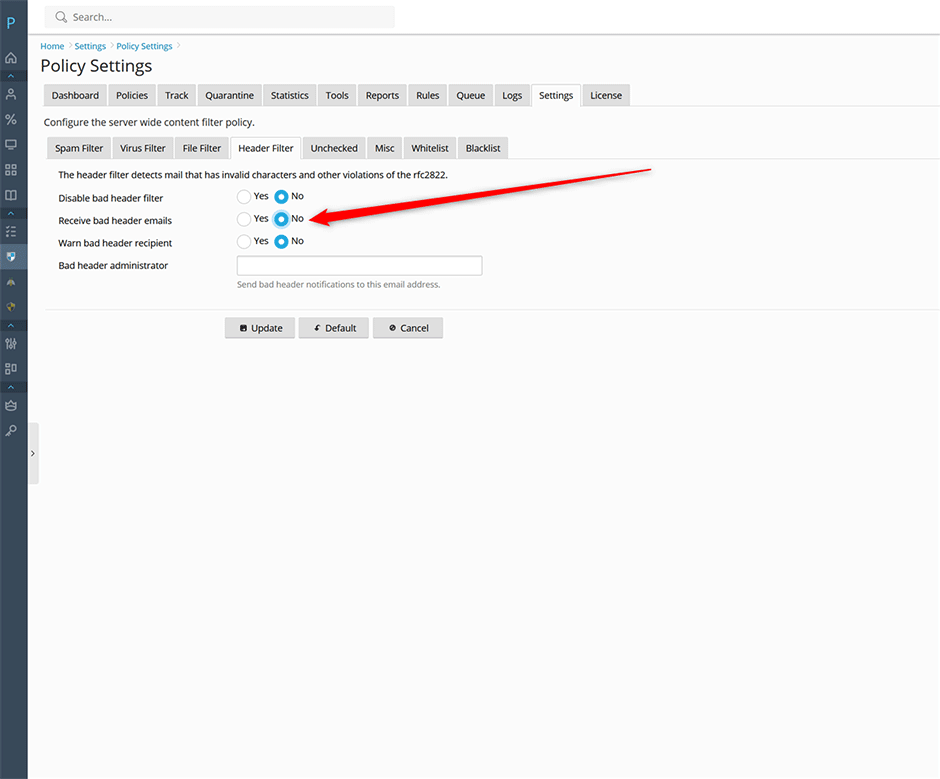 Server Wide Bad Header Filter Policy Settings