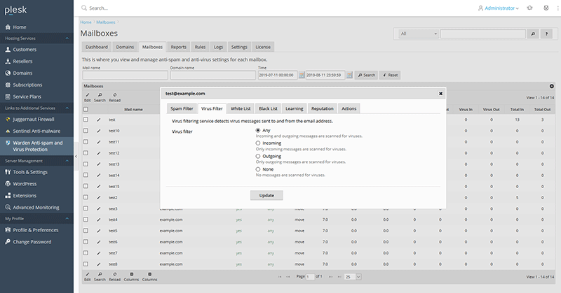 Virus Filter Options 